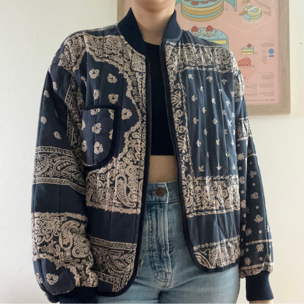 The GREAT. The Bandana Print Quilted Bomber Jacket 0/XS